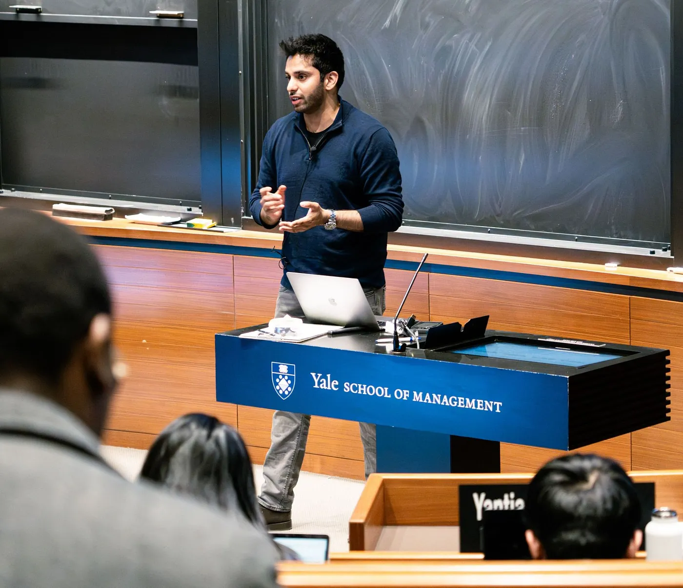 Hassan Akram speaking at Yale School of Management