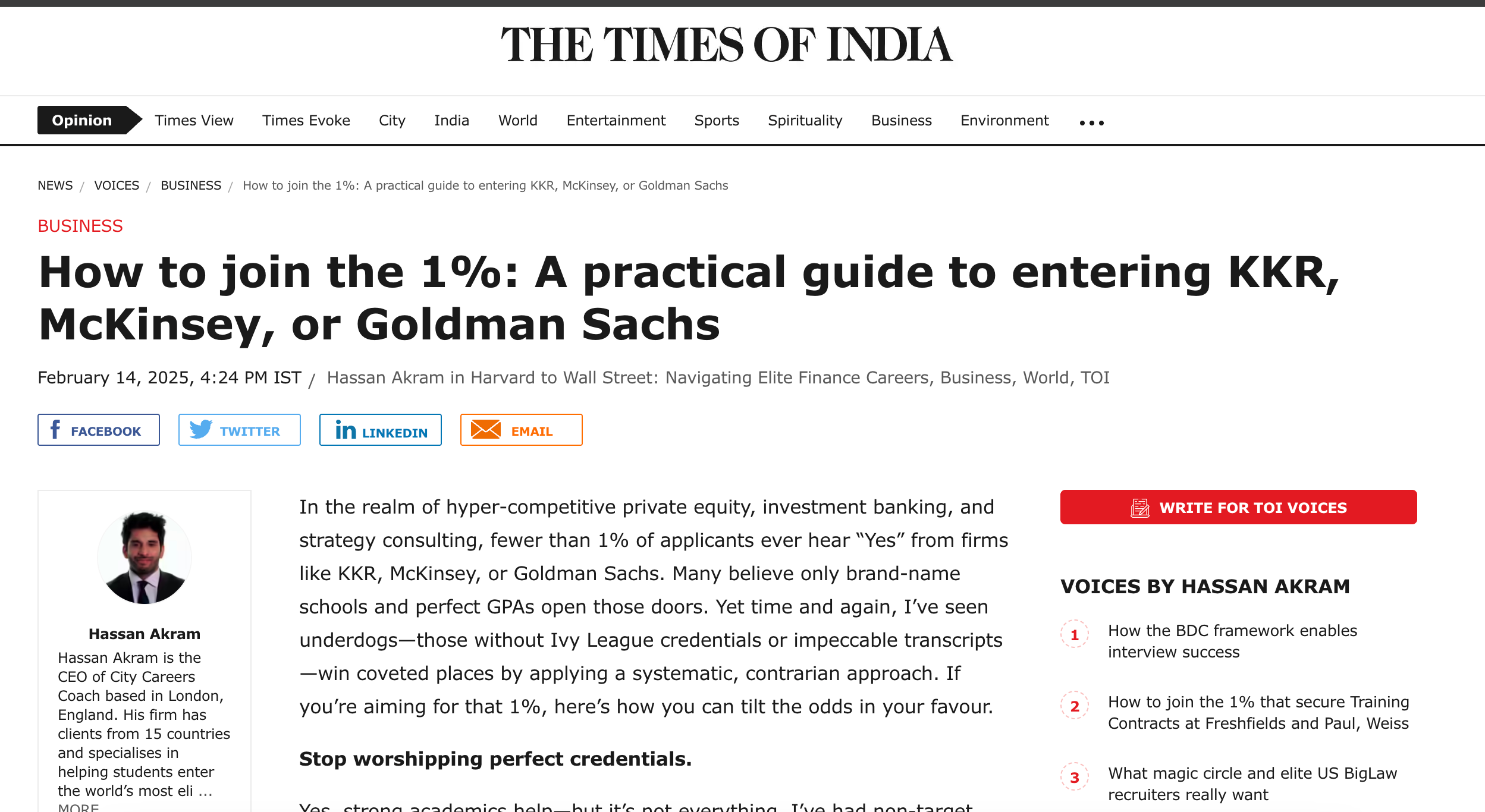 Hassan Akram column in The Times of India